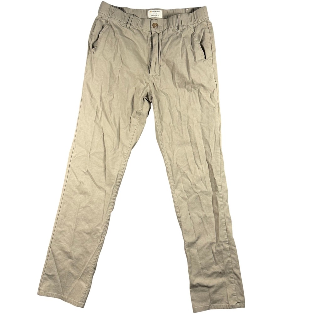 Marine Layer Mens Slim Straight Fit Khaki Tan Chino Pants Small Elastic Waist